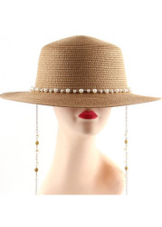 Modlily Dark Camel Patchwork Straw Visor Hat - One Size