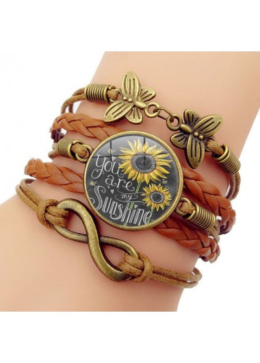 Modlily Dark Camel Round Alloy Sunflower Layered Bracelet - One Size