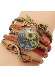 Modlily Dark Camel Stackable Retro Butterfly Faux Leather Bracelet - One Size