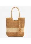 Modlily Dark Camel Striped Zip Tassel Shoulder Bag - One Size