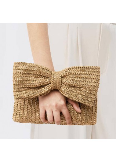 Modlily Dark Camel Zip Bow Design Clutch Bag - One Size