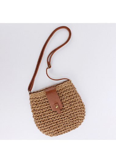 Modlily Dark Camel Zip Woven Crossbody Bag - One Size