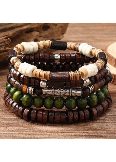 Modlily Dark Coffee Beaded Wood Bracelets Set - One Size