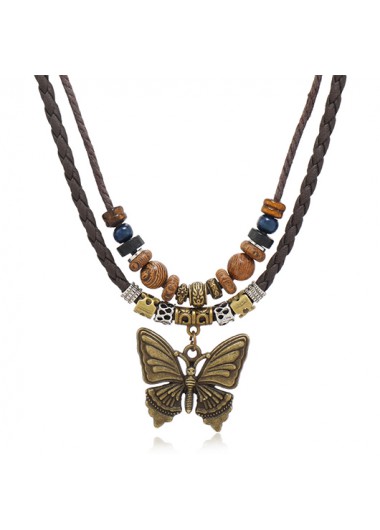 Modlily Dark Coffee Butterfly Pendant Alloy Necklace - One Size