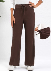 Modlily Dark Coffee Drawstring Wide Leg Elastic Waist Pants - S