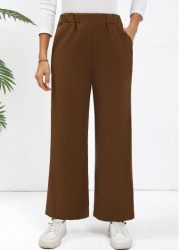 Modlily Dark Coffee Elastic Waist High Waisted Pants - S