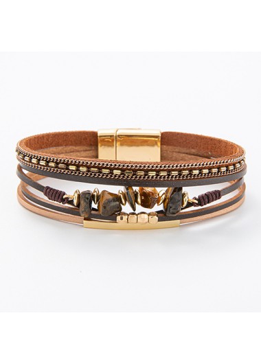 Modlily Dark Coffee Faux Leather Beaded Bracelet - One Size