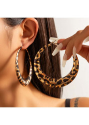 Modlily Dark Coffee Geometric Leopard Print Earrings - One Size