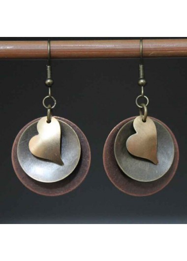 Modlily Dark Coffee Heart Round Alloy Earrings - One Size