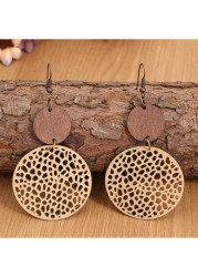 Modlily Dark Coffee Hollow Round Wood Earrings - One Size