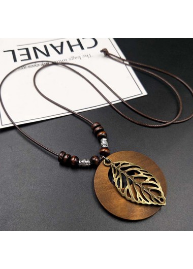 Modlily Dark Coffee Leaf Design Alloy Necklace - One Size