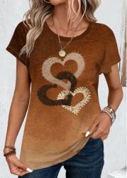 Modlily Dark Coffee Ombre Short Sleeve Round Neck T Shirt - S