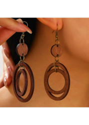 Modlily Dark Coffee Oval Wood Cutout Earrings - One Size