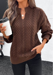 Modlily Dark Coffee Split Long Sleeve Sweater - S