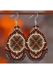 Modlily Dark Coffee Teardrop Bohemian Design Wood Earrings - One Size