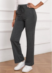 Modlily Dark Grey Bowknot Drawastring High Waisted Pants - S