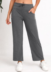 Modlily Dark Grey Button Elastic Waist Mid Waisted Pants - S