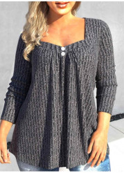 Modlily Dark Grey Button Plus Size Long Sleeve T Shirt - 1X