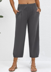 Modlily Dark Grey Jogger Elastic Waist High Waisted Pants - S