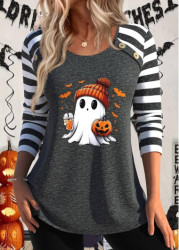 Modlily Dark Grey Marl Button Halloween Print T Shirt - M