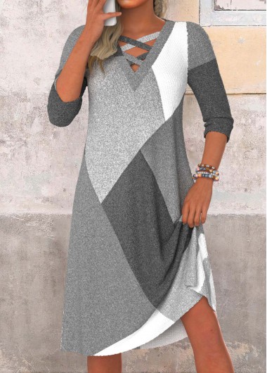 Modlily Dark Grey Marl Criss Cross A Line Dress - S