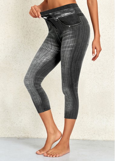 Modlily Dark Grey Marl High Waisted Capri Leggings - M