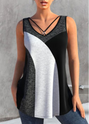 Modlily Dark Grey Marl Metal Ring Contrast Tank Top - S