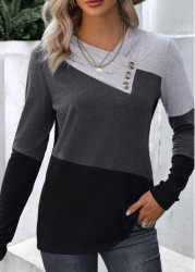 Modlily Dark Grey Marl Patchwork Long Sleeve T Shirt - XXL