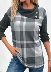 Modlily Dark Grey Marl Patchwork Plaid Long Sleeve Sweatshirt - M