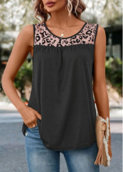 Modlily Dark Grey Patchwork Leopard Tank Top - M