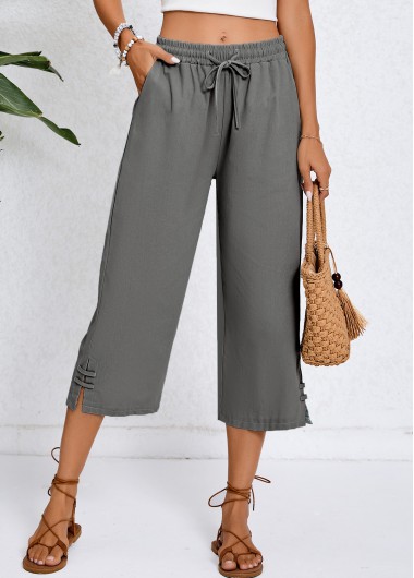 Modlily Dark Grey Pocket Elastic Waist High Waisted Pants - L