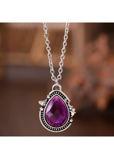 Modlily Dark Reddish Purple Droplet Alloy Detail Necklace - One Size