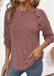 Modlily Dark Reddish Purple Patchwork Long Sleeve T Shirt - S