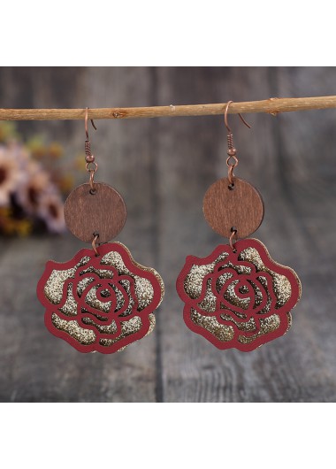 Modlily Deep Red Rose Faux Leather Detail Earrings - One Size