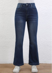 Modlily Denim Blue Button Flare Leg High Waisted Jeans - S