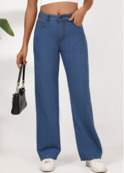 Modlily Denim Blue Button Straight Leg High Waisted Pants - M