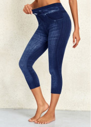 Modlily Denim Blue High Waisted Capri Elastic Waist Leggings - L