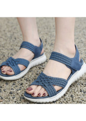 Modlily Denim Blue Open Toe Falt Sandals - 36