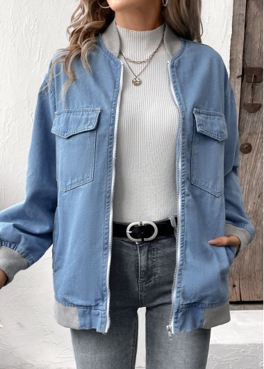 Modlily Denim Blue Patchwork Long Sleeve Jacket - XL