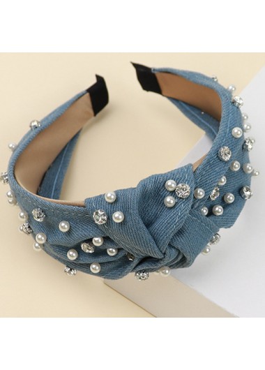 Modlily Denim Blue Pearl Twist Design Headband - One Size