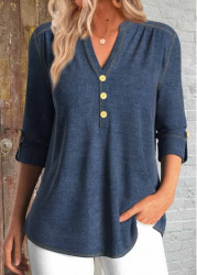 Modlily Denim Blue Split 3/4 Sleeve Tunic Shirt - S