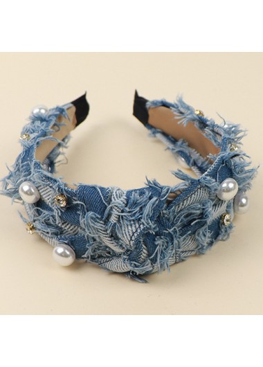 Modlily Denim Blue Twist Pearl Design Headband - One Size