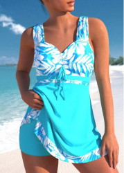 Modlily Drawstring Floral Print Cyan Swimdress Set - S