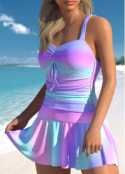 Modlily Drawstring Ombre Light Purple One Piece Swimwear - XL