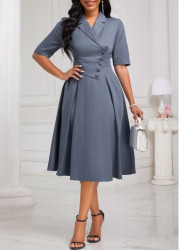 Modlily Dusty Blue Asymmetry Half Sleeve Lapel Dress - XXL