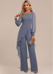 Modlily Dusty Blue Patchwork Long Scoop Neck Jumpsuit - S