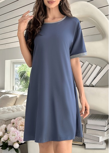 Modlily Dusty Blue Short Sleeve Round Neck Nightdress - XL