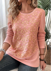 Modlily Dusty Pink Layered Long Sleeve Round Neck T Shirt - S