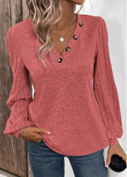 Modlily Dusty Pink Patchwork Long Sleeve V Neck Sweatshirt - S