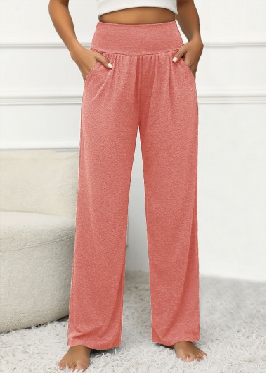 Modlily Dusty Pink Pocket Elastic Waist High Waisted Pants - S